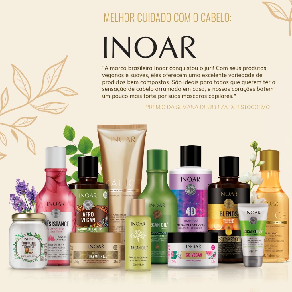 Um prêmio desses precisa ser compartilhado! Somos vencedores do Stockholm Beauty Week Award, concurso de beleza para a indústria da beleza na Suécia. Presente no país desde 2018, Inoar foi selecionada pelo júri e ganhou o prestigiado prêmio em duas categorias: na disputa geral como melhor marca para cuidado capilar e melhor shampoo, com a linha Kálice.